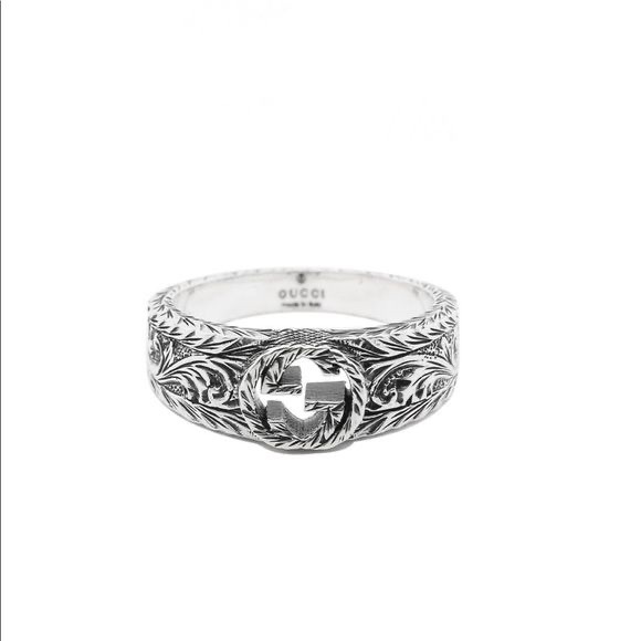 Auth GUCCI Ring • Interlocking G Gucci Ring Silver 925 Authentic Gucci GG Ag925 - Picture 1 of 1